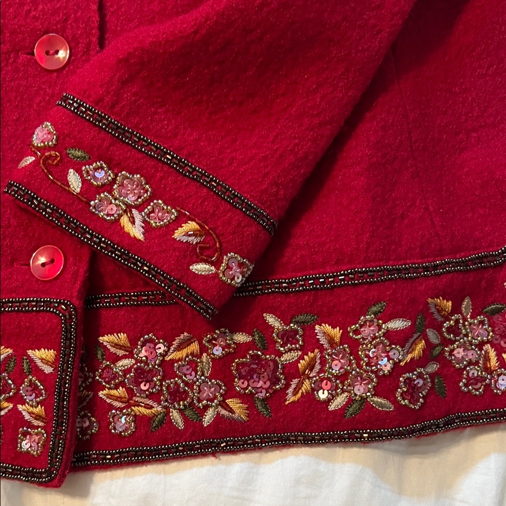 Talbots Embroidered Red Women's Jacket. Size medium - Picture 3 of 4